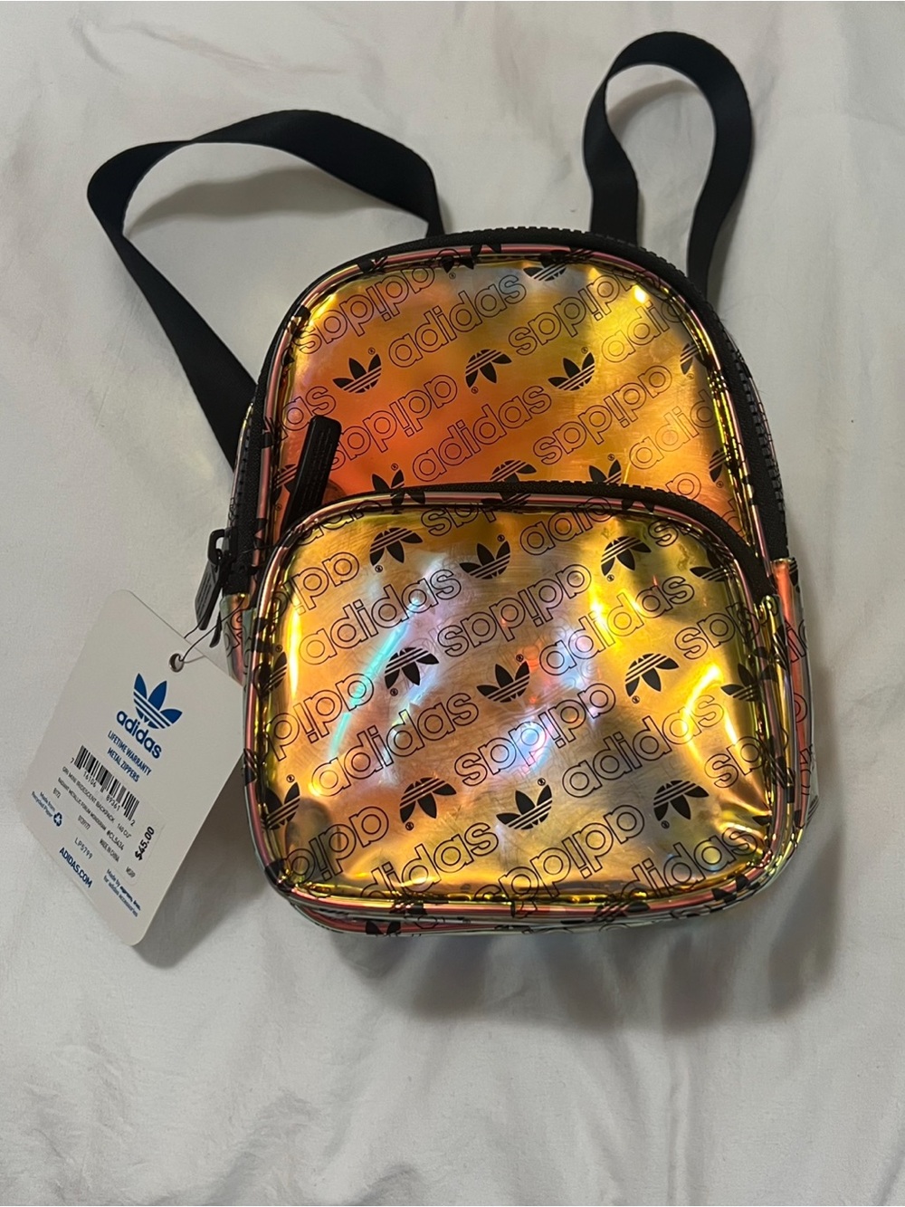 adidas Iridescent Mini Backpack in Black with Rainbow Sheen